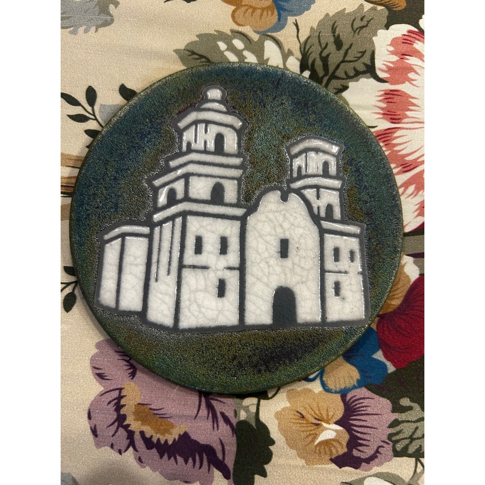 J. Diller Raku Studio Pottery Ceramic Art Tile Mission Architecture Signed 4"